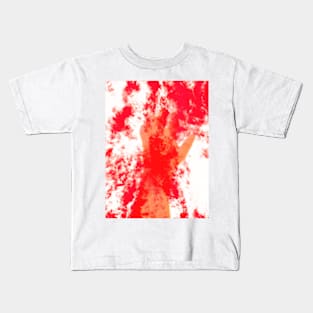 Digital collage and special processing. Psychedelic. Hand reaching on top of some bizarre surface. Bright, pink and orange. Kids T-Shirt